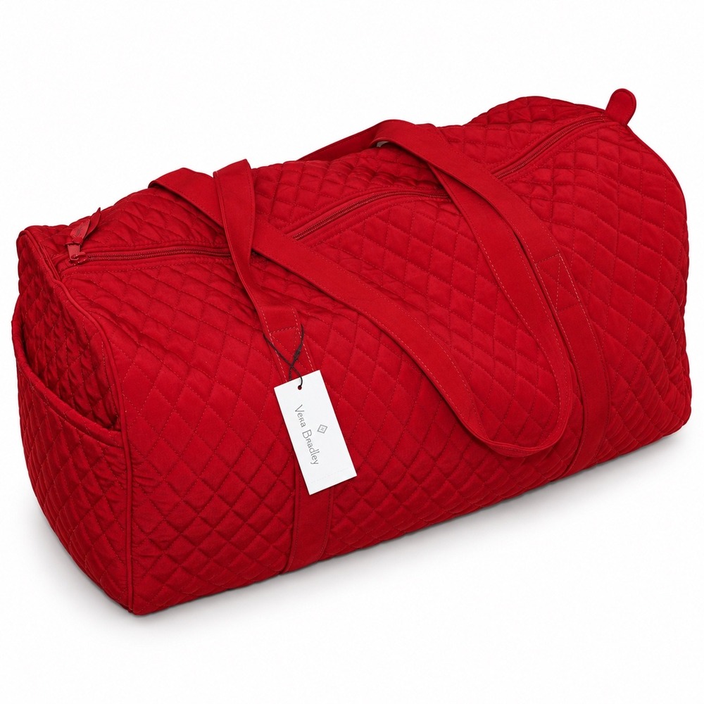 Vera Bradley Large Traveler Duffel Tango Red Microfiber NWT $155 Travel Bag